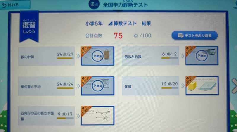 スマイルゼミ冬期講習 実力診断テスト